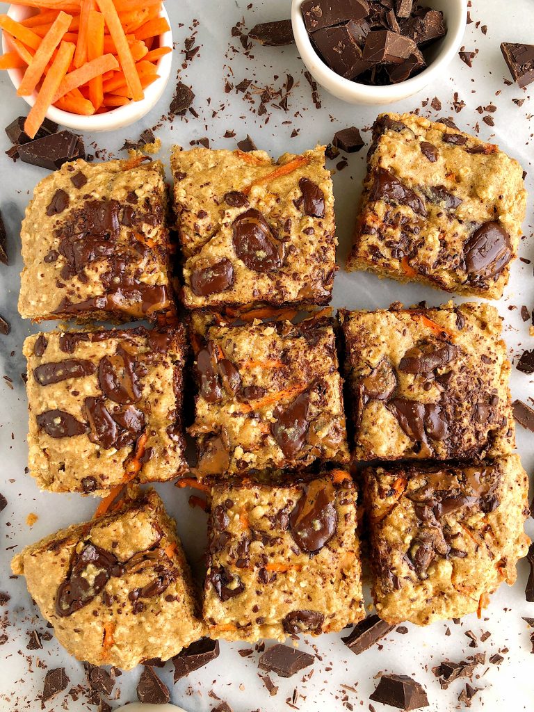 Chocolate Chunk Oatmeal Cookie Carrot Cake Bars made with gluten-free and dairy-free ingredients for a twist on oatmeal cookies and carrot cake!