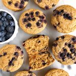 Gluten-free Bakery-Style Blueberry Muffins made with all nut-free and egg-free ingredients for an easy and healthy blueberry muffin recipe!