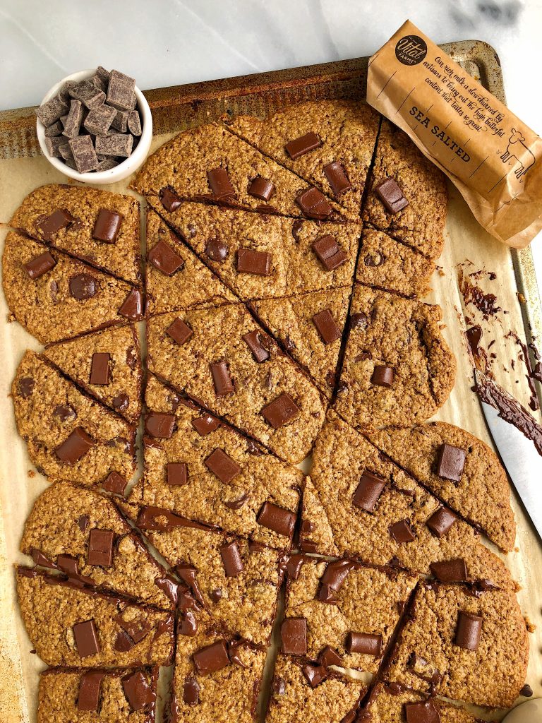 Browned Butter Chocolate Chip Cookie Sheet made with gluten-free ingredient for a healthy crispy on the outside, chewy center cookie recipe!