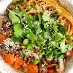 A warm and nourishing Ginger Bone Broth Noodle Bowl made for two with all gluten-free, dairy-free and wholesome ingredients for an easy and healthy soup!