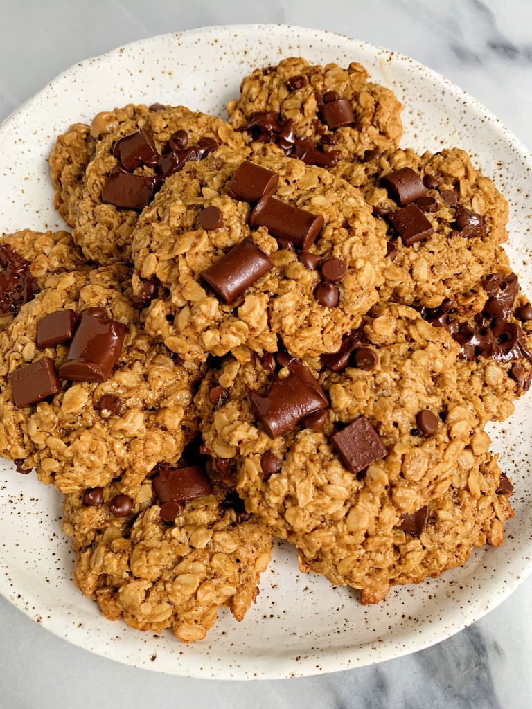 Crispy Oatmeal Chocolate Chip Lactation Cookies made with all vegan and gluten-free ingredients for a healthy cookie recipe to help boost milk supply!