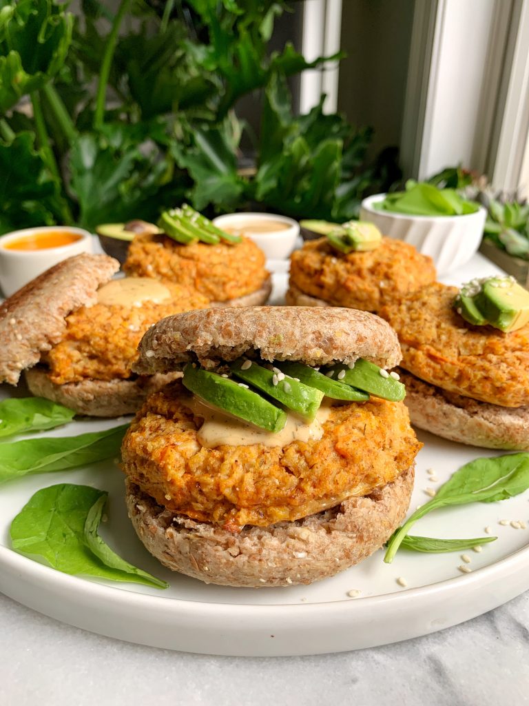 Buffalo Sweet Potato Veggie Burgers made with grain-free, gluten-free and dairy-free ingredients plus they are Whole30-friendly!