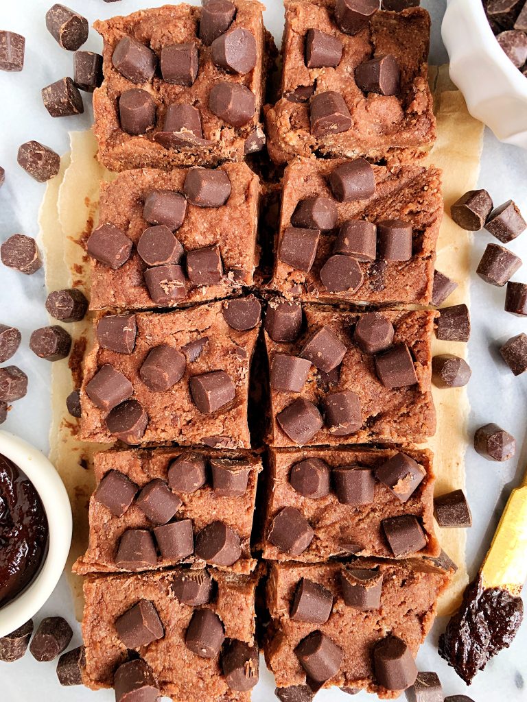 Vegan Chocolate Chunk Brownie Batter Fudge Squares made with 6 ingredients for an easy and healthy homemade brownie batter recipe!