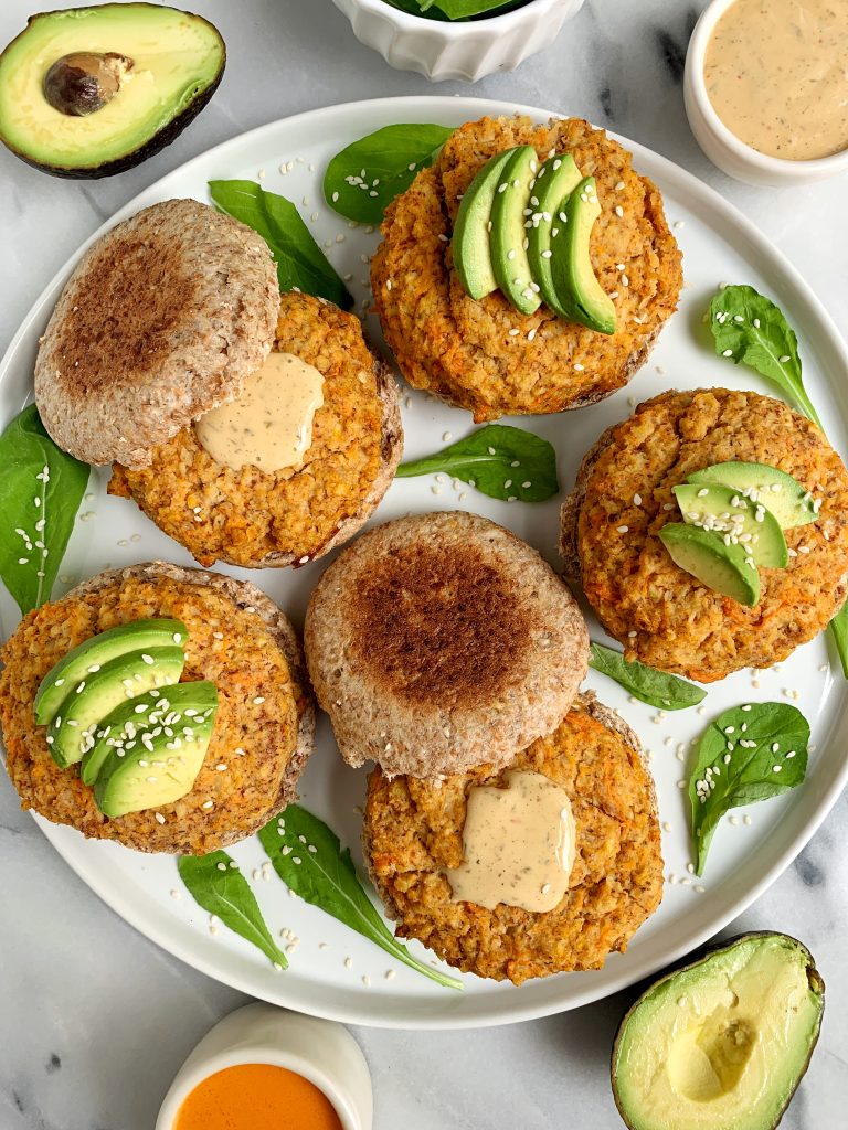 Buffalo Sweet Potato Veggie Burgers made with grain-free, gluten-free and dairy-free ingredients plus they are Whole30-friendly!