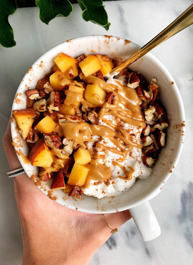 Sharing my 3-minute Paleo Peach Crisp For One made with all gluten-free and vegan ingredients for the an easy and healthy peach crisp recipe!