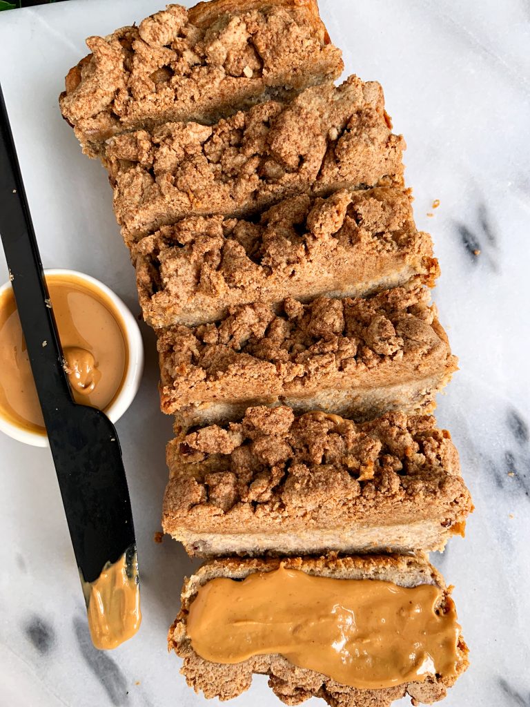 The Dreamiest Vegan Banana Bread Crumb Cake made with all gluten-free and dairy-free ingredients for an easy and healthy crumb cake twist!