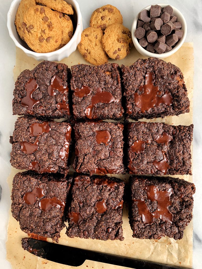 The Best Chocolate Chip Cookie Stuffed Brownies made with all gluten-free and vegan ingredients for a healthy and easy dessert!