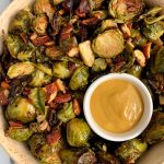 Easy Honey Mustard Brussels Sprouts with Toasted Almonds for a delicious and healthy brussels sprouts recipe!