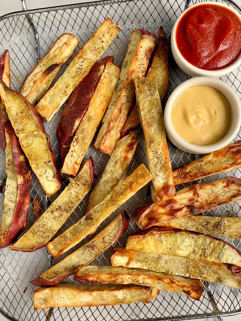 My Favorite Air Fryer Japanese Sweet Potato Fries made with avocado oil, black pepper, sea salt in my air fryer (with oven option too!)