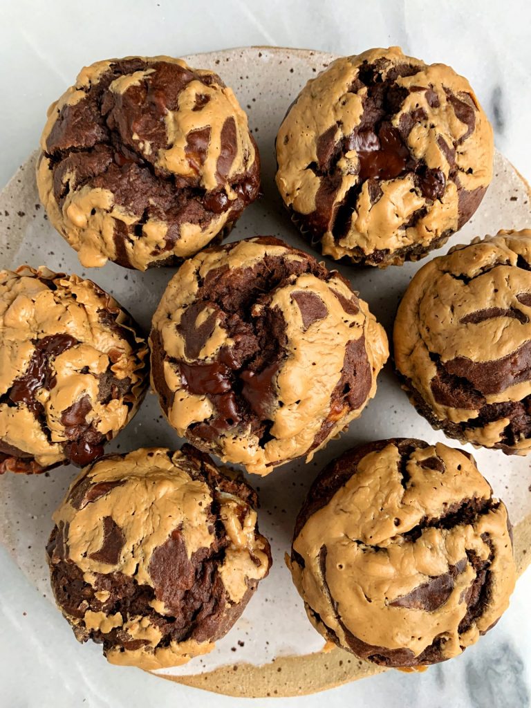 Healthy Chocolate Peanut Butter Banana Muffins made with just 7 ingredients, all gluten-free, refined sugar-free and dairy-free.