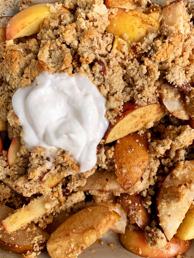 The Best Paleo Apple Pear Crisp Ever made with a mix of apple and pears and topped with a gluten-free and refined sugar-free crumb topping.