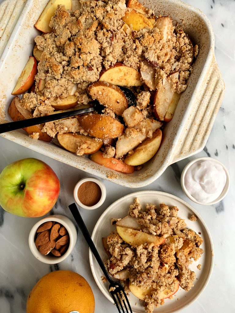 The Best Paleo Apple Pear Crisp Ever made with a mix of apple and pears and topped with a gluten-free and refined sugar-free crumb topping.