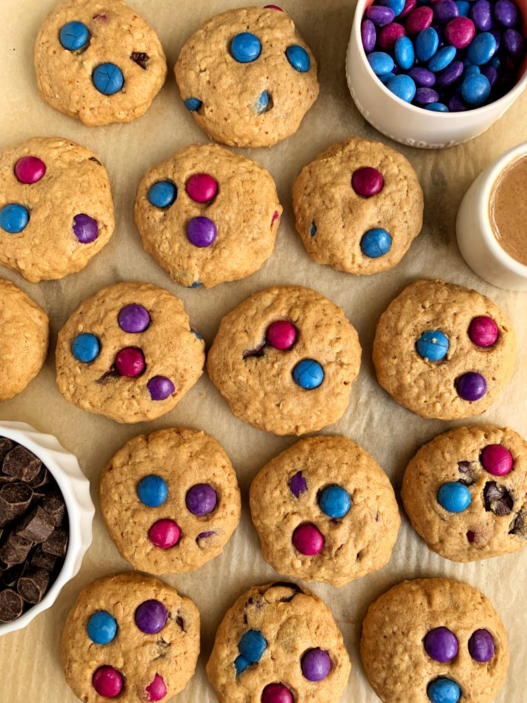 The Best Gluten-free Chocolate Chip Monster Cookies sweetened with coconut sugar for an epic healthier cookie recipe ready in under 30 minutes