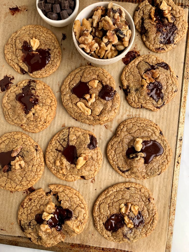 The BEST Classic Chocolate Chip Walnut Cookies made with all gluten-free ingredients, no refined sugars and made with only a few key ingredients.