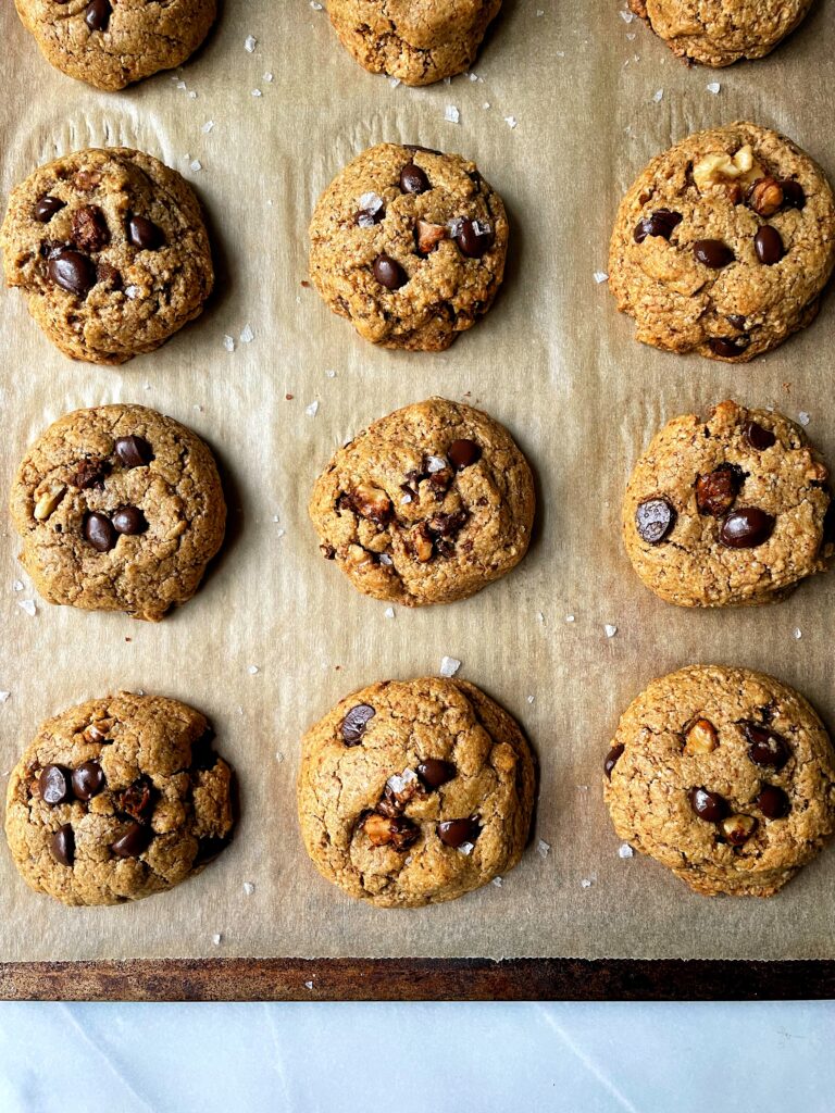 The BEST Classic Chocolate Chip Walnut Cookies made with all gluten-free ingredients, no refined sugars and made with only a few key ingredients.