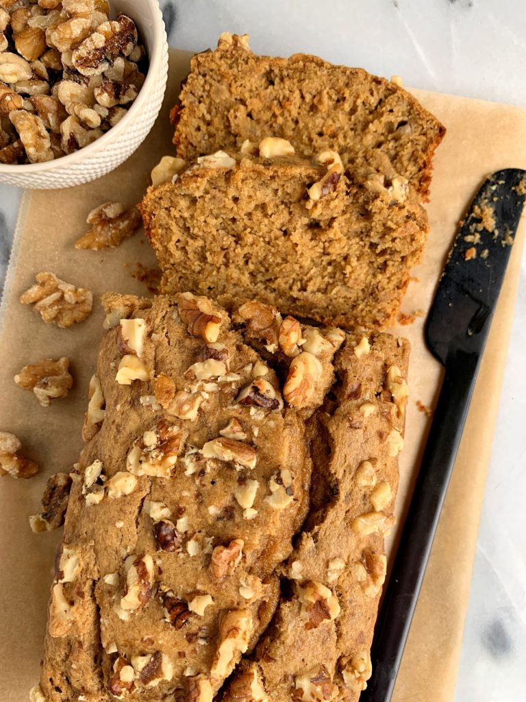 Healthy Gluten-free Olive Oil Banana Bread made with 5 key ingredients. Delicious, moist and this banana bread is dairy-free and nut free-friendly.