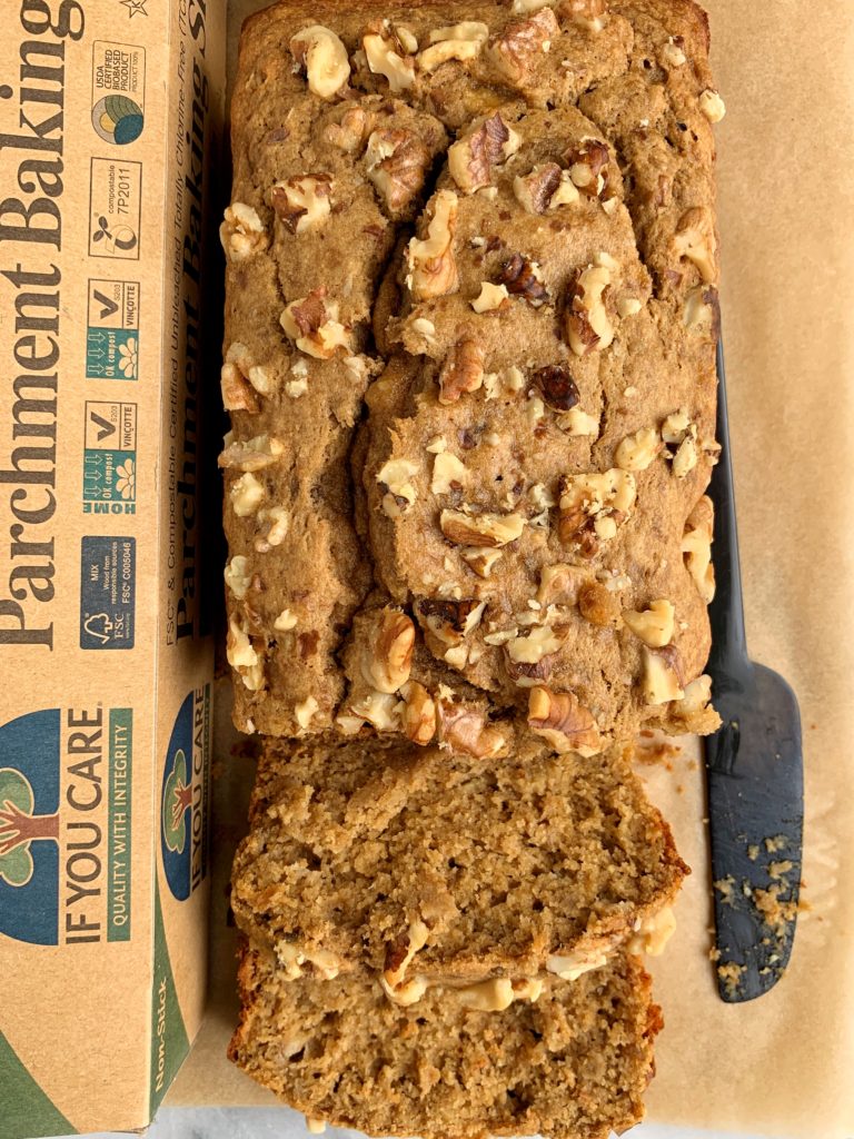 Healthy Gluten-free Olive Oil Banana Bread made with 5 key ingredients. Delicious, moist and this banana bread is dairy-free and nut free-friendly.