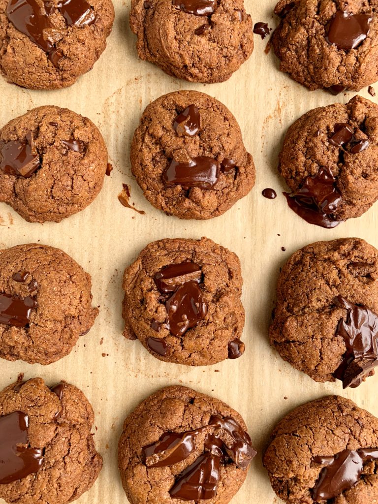 The absolute best healthy Double Chocolate Chip Cookies made with gluten-free and dairy-free ingredients and ready in just 10 minutes!
