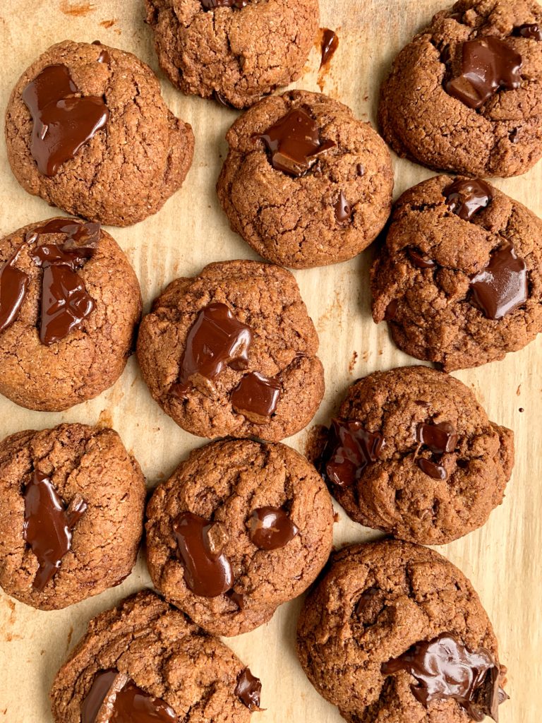 The absolute best healthy Double Chocolate Chip Cookies made with gluten-free and dairy-free ingredients and ready in just 10 minutes!