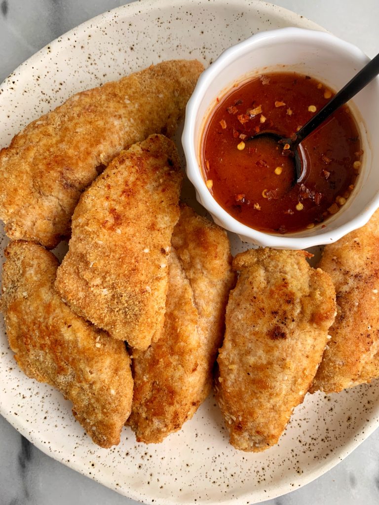 Paleo Crispy Sesame Chicken Tenders with Hot Honey