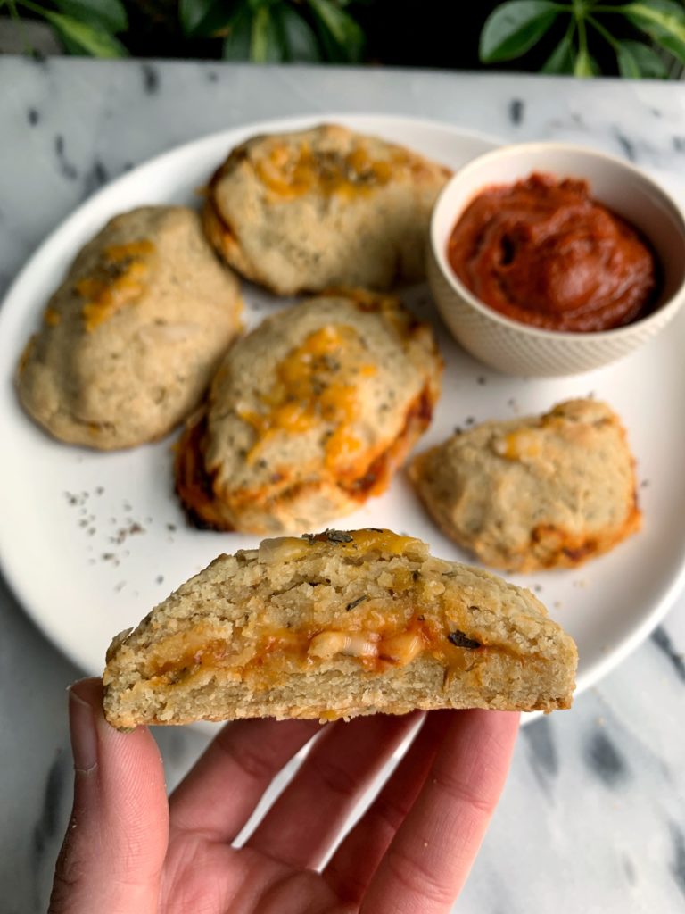 Gluten-free Pizza Hot Pockets Recipe using my favorite paleo pizza dough mix. Super versatile and this recipe is also vegan-friendly!