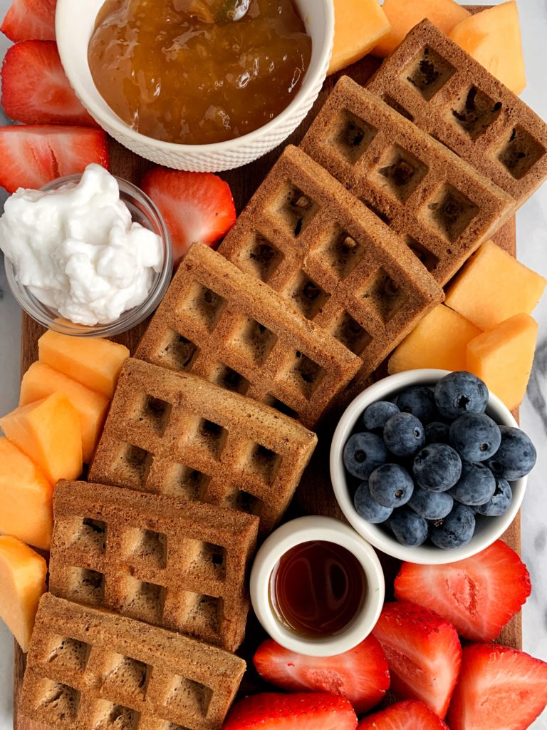 The cutest breakfast spread that my toddler absolutely loves! Toaster waffles, fresh fruit, coconut yogurt plus my homemade peach jam that is so easy to make and has quickly become a staple here.