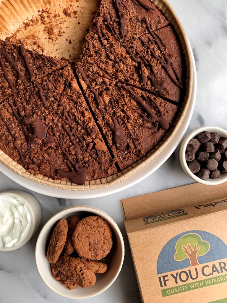 Easy No-Bake Chocolate Cream Pie with a gluten-free grain-free chocolate crust that tastes like oreos. Filled with a delicious 3-ingredient chocolate cream. No cashews or tofu needed! Just the right amount of richness and chocolatey flavor and pairs perfectly with a dollop of ice cream on top!