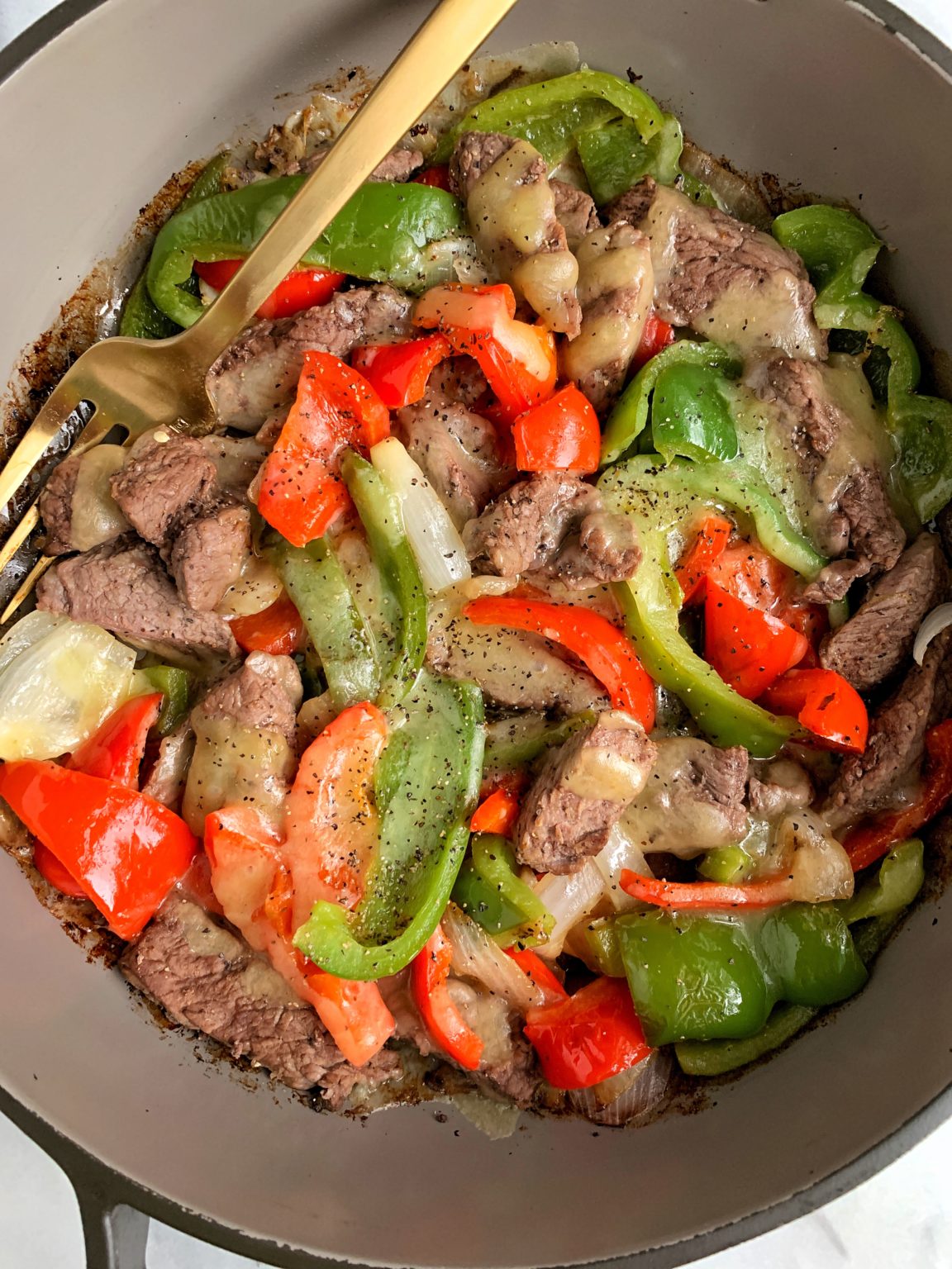 Insanely Easy Philly Cheesesteak Skillet - rachLmansfield