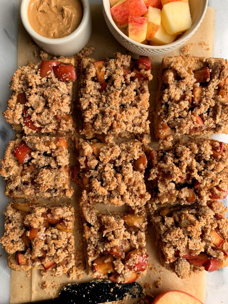These Vegan Apple Pie Crumb Bars are the ultimate healthy apple pie recipe in bar form. They are vegan, paleo, gluten-free and have the most delicious crumb topping.