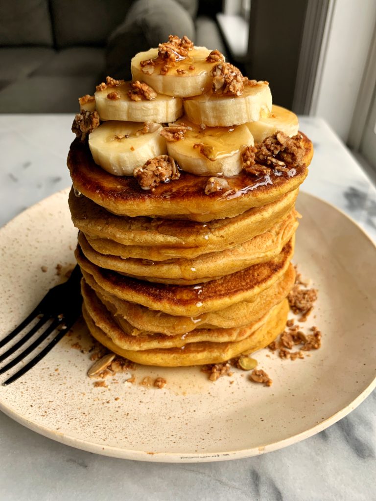 Healthy Homemade Pumpkin Oatmeal Pancakes made with all gluten-free and dairy-free ingredients. A delicious and pumpkin pancake stack that the whole family will love! 