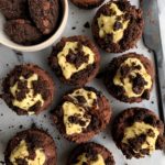 Vegan Double Chocolate Oreo Muffins made with all gluten-free and nut-free ingredients and filled with a delicious dairy-free cream cheese filling and topped with crushed double chocolate chips cookies.