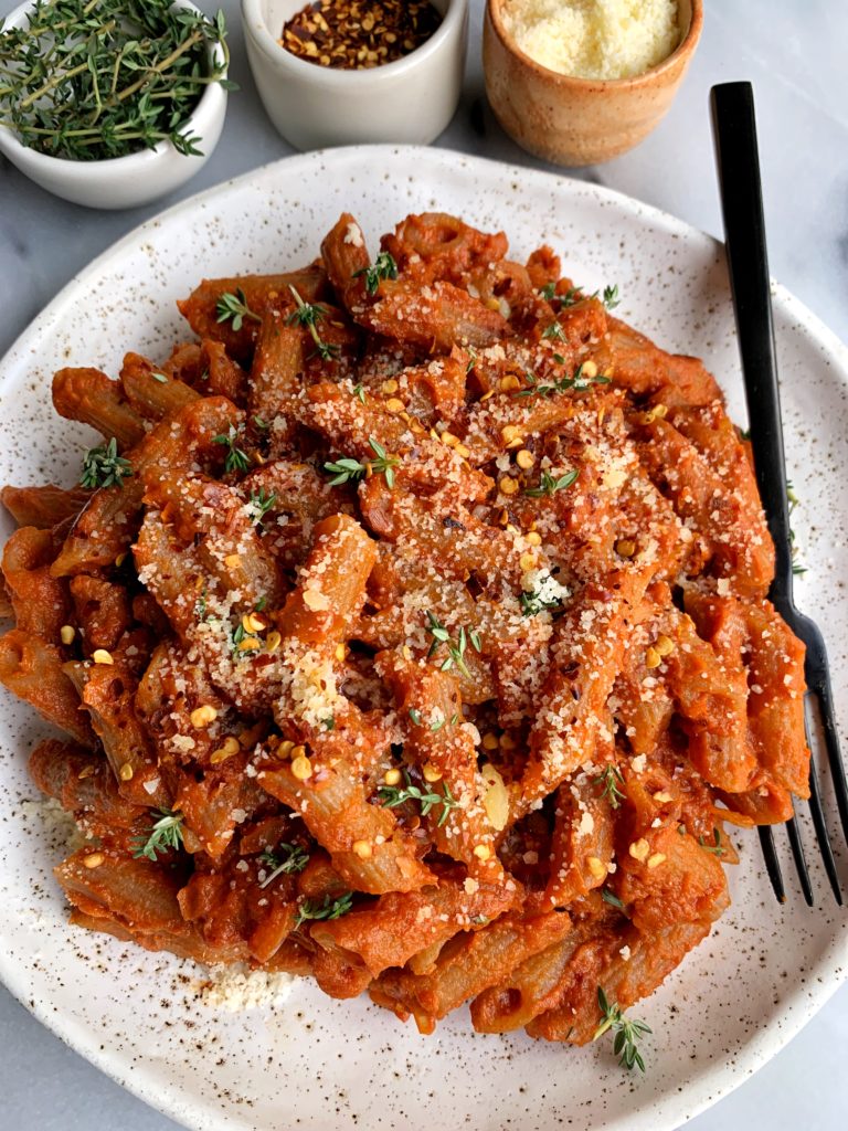 Delicious Vegan Pumpkin alla Vodka Sauce that just so happens to be the creamiest most delicious healthy vodka sauce recipe with a pumpkin twist. And this recipe is paleo, nut-free, vegan, gluten-free and flipping dreamy!