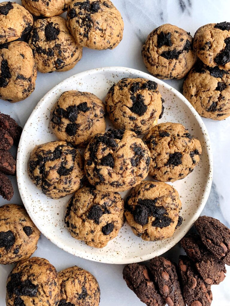 The BEST Gluten-free Cookies + Cream Cookies ever. These cookies are a personal favorite and a healthier twist on the classic cookies and cream combo in a dreamy soft-baked cookie.