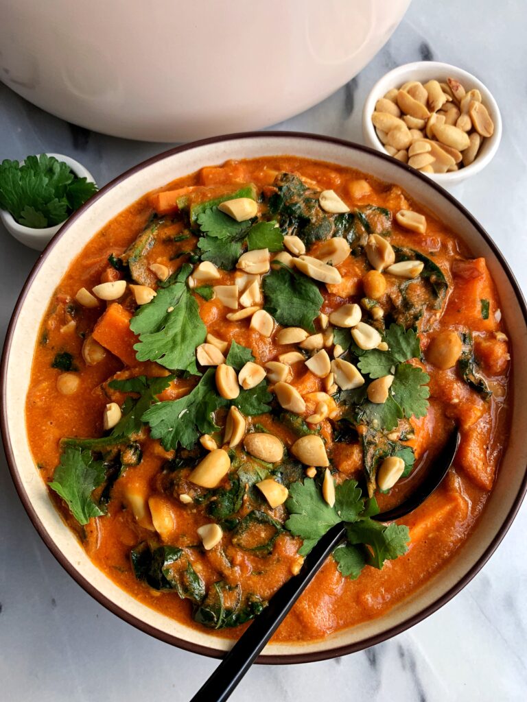 The dreamiest One-Pot Peanut Soup with Chicken + Veggies made with all gluten-free and dairy-free ingredients. This soup is such a unique and flavorful recipe filled with all wholesome and healthy ingredients.