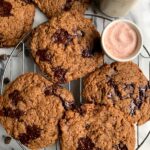 Healthier Bakery-Style Chocolate Chip Cookies made with all gluten-free and vegan ingredients. These taste just like the sea salt chocolate chip cookies from the local bakery and have the best soft gooey center.