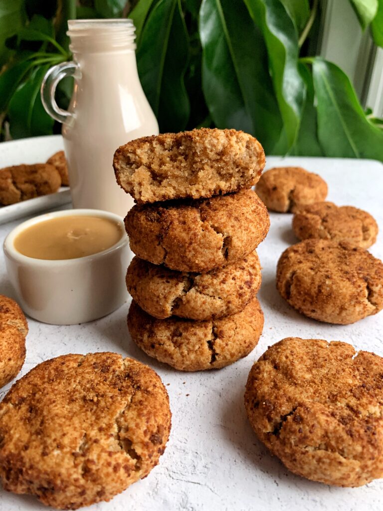Gluten-free Peanut Butter Snickerdoodle Cookies made with all grain-free and dairy-free ingredients. These are the most delicious snickerdoodle with a hint of peanut butter and sweetened with coconut sugar and maple syrup.