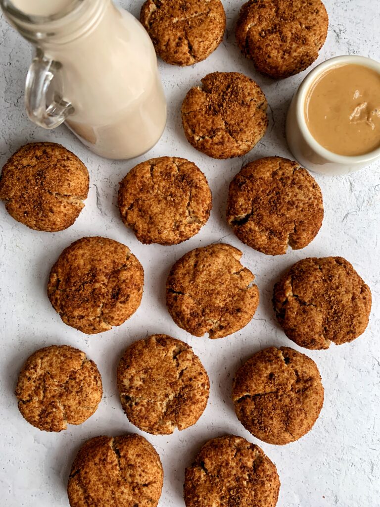 Gluten-free Peanut Butter Snickerdoodle Cookies made with all grain-free and dairy-free ingredients. These are the most delicious snickerdoodle with a hint of peanut butter and sweetened with coconut sugar and maple syrup.