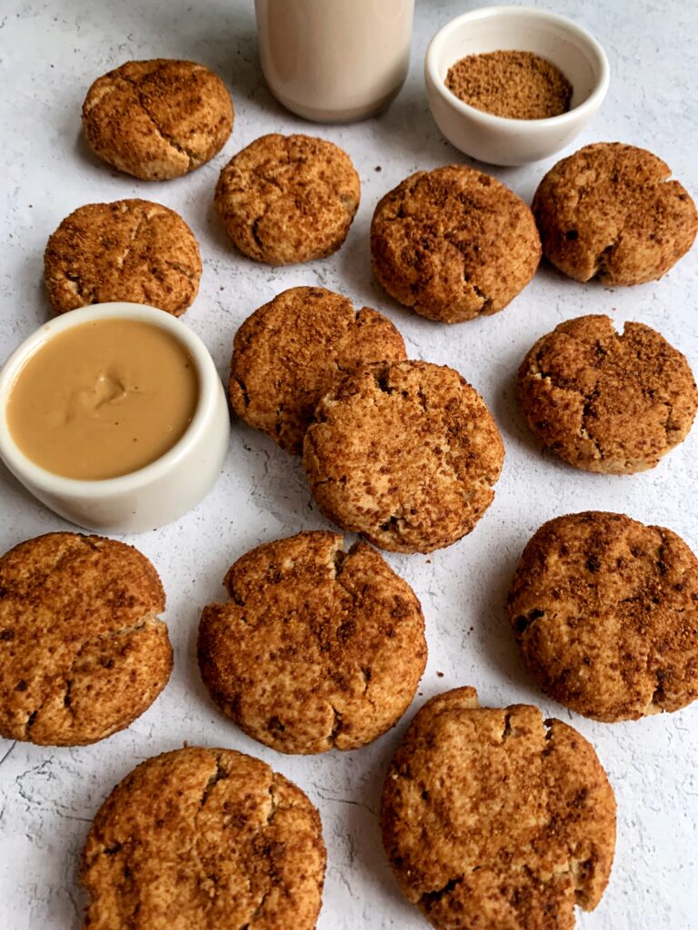 Gluten-free Peanut Butter Snickerdoodle Cookies made with all grain-free and dairy-free ingredients. These are the most delicious snickerdoodle with a hint of peanut butter and sweetened with coconut sugar and maple syrup.