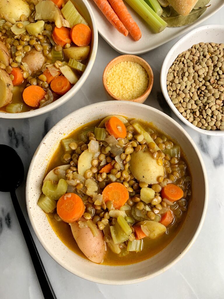 The Easiest Veggie-Loaded Lentil Soup made with all vegan and gluten-free ingredients! This is one of our go-to cozy meals that is so flavorful, easy to make and one of those freezer-friendly meals to keep on hand.