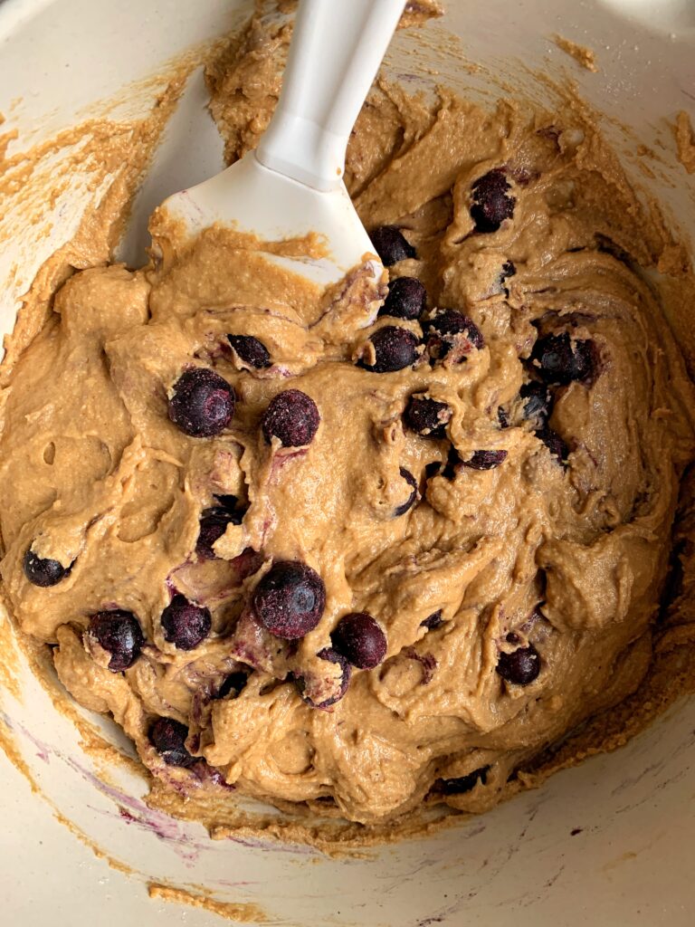 Mixed batter of the blueberry muffins
