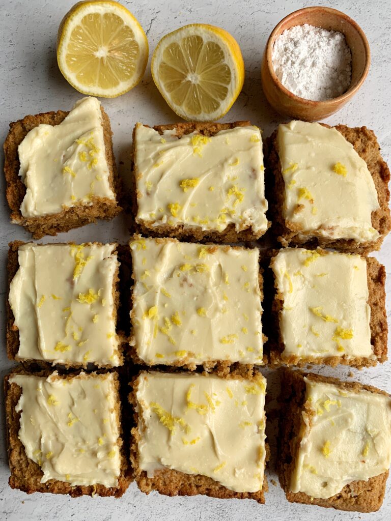 The Best Ever Gluten-free Lemon Cake topped with a delicious homemade lemon cream frosting. An easy and healthy lemon cake recipe ready in just 30 minutes!