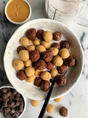 Copycat Gluten-free Reese's Puffs Cereal made with all vegan and dairy-free ingredients. A healthier take on the classic childhood cereal and made with only 5 ingredients!