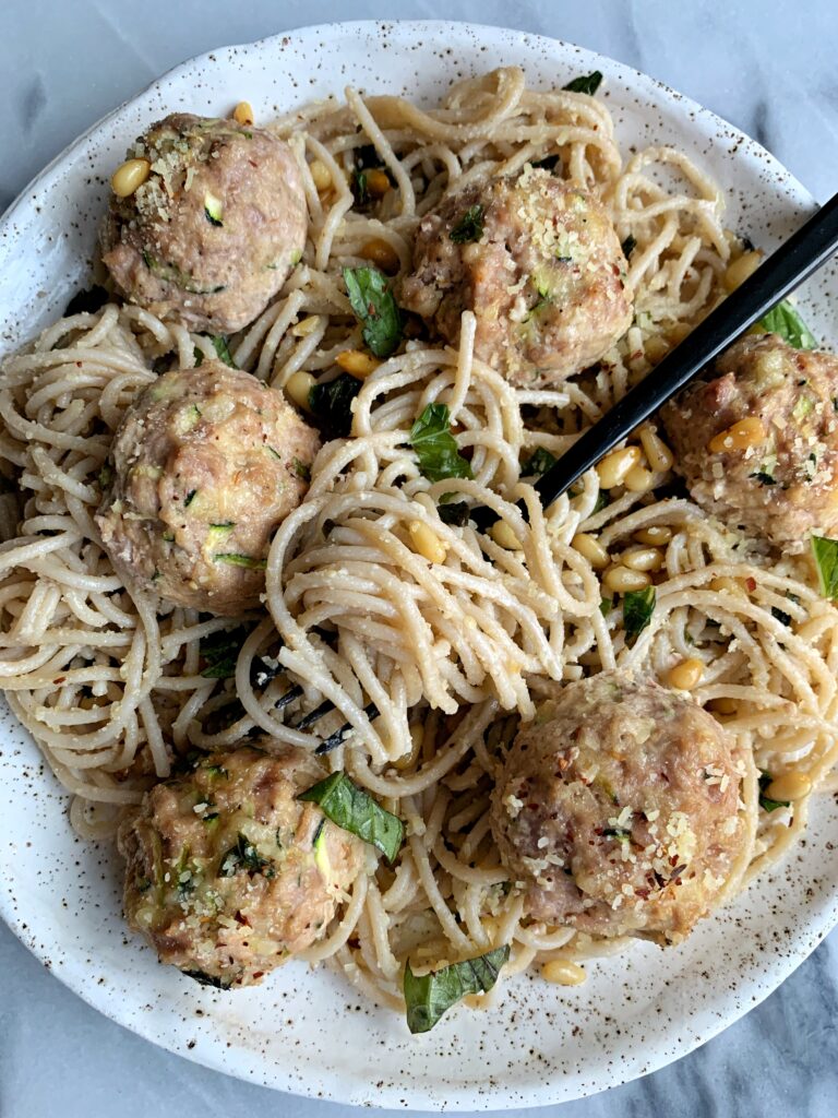 These Gluten-free Zucchini Chicken Meatballs are the easiest healthy meatballs to make. They pair perfectly with your favorite pasta and sauce.