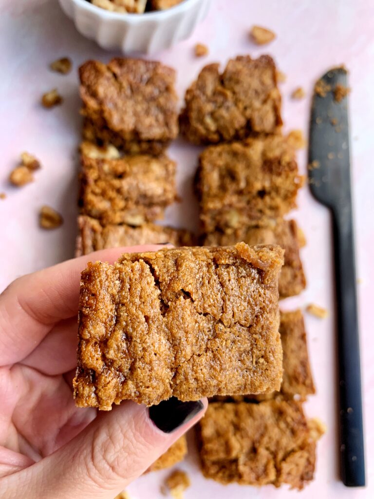 These gluten-free and vegan Salted Caramel Blondies are out of this world! Made with all healthier ingredients and mixed with a homemade caramel sauce inside.