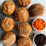The Best Ever Vegan Morning Glory Muffins made with all gluten-free and dairy-free ingredients. Filled with carrots, raisins, walnuts and have that delicious muffin top and fluffy cakey muffin base.