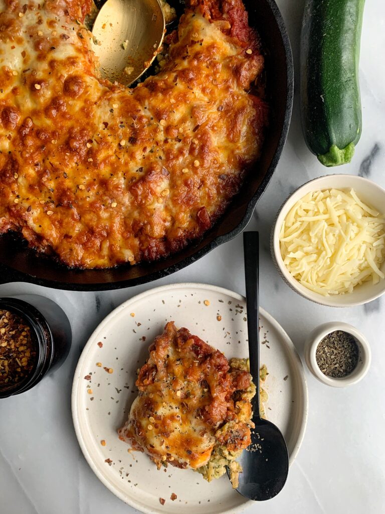 This healthy Zucchini Pizza Casserole is an easy and delicious dinner recipe for the whole family. Plus it is gluten-free, low-carb, grain-free and made with just a few ingredients!