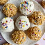 Epic Browned Butter Funfetti Rice Crispy Treats made with just 3 ingredients then your favorite sprinkles and frosting on top!