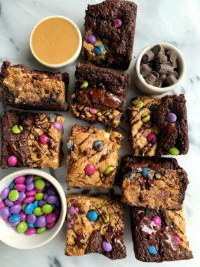 These Best Ever Gluten-free Monster Cookie Brownies are truly life changing. The ultimate healthier brookie recipe with a twist.