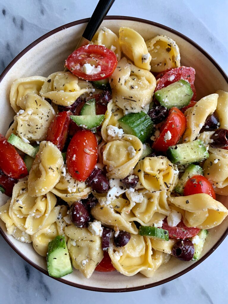 10-minute Greek Tortellini Salad (gluten-free) - rachLmansfield