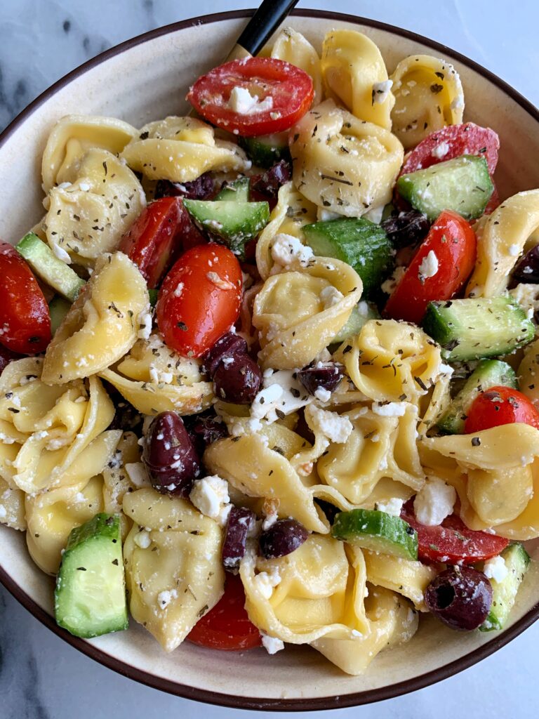 10-minute Greek Tortellini Salad made with gluten-free ingredients for an easy and quick meal or side dish to whip up.